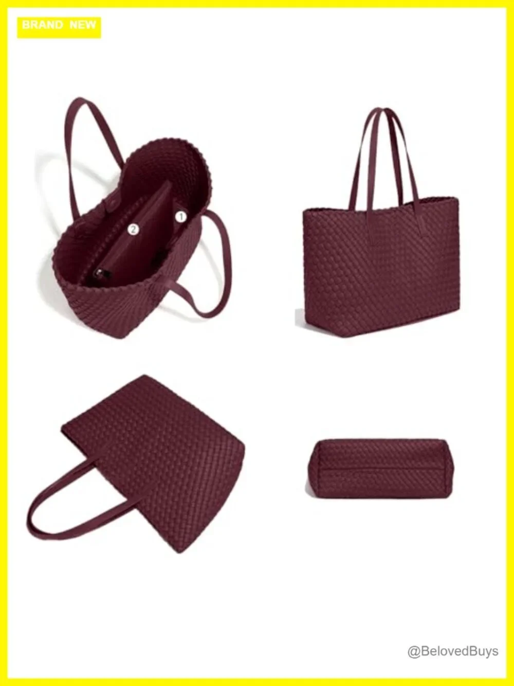Woven Leather Large Capacity Tote Bag with Matching Pouch